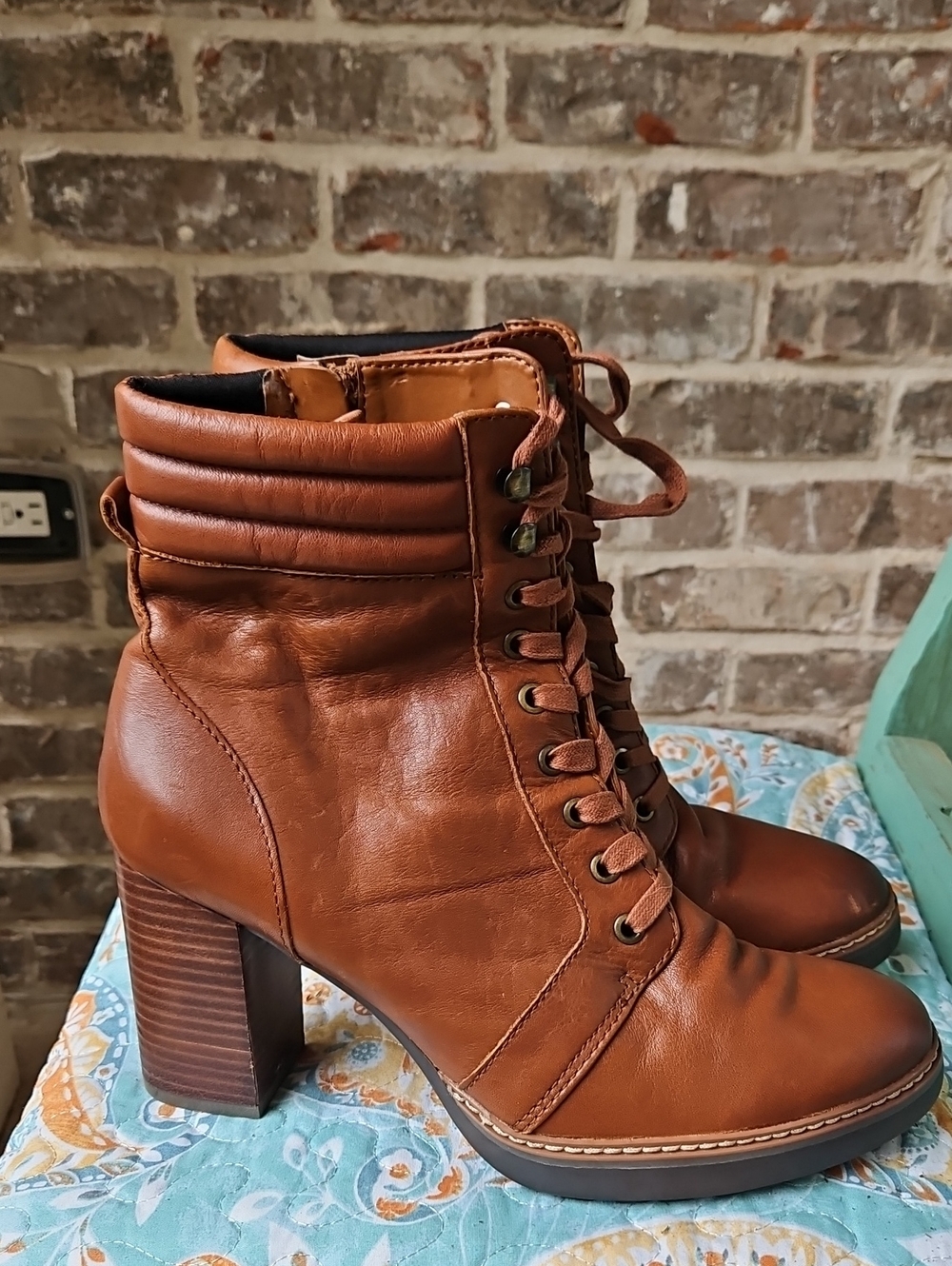 Naturalizer Callie2 Cider Spice Block Women’s Brown Lace-Up Leather Ankle Boots - Picture 4 of 7
